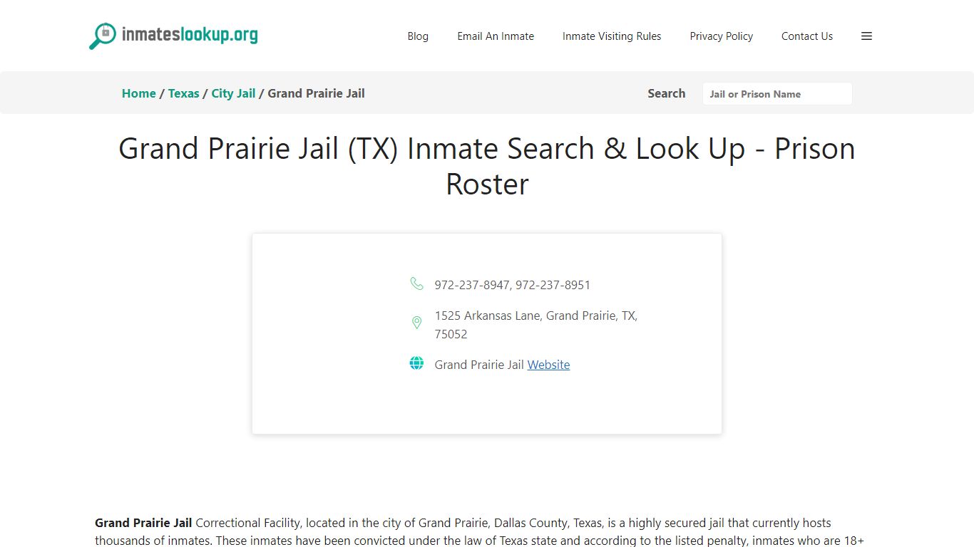 Grand Prairie Jail (TX) Inmate Search & Look Up - Prison Roster